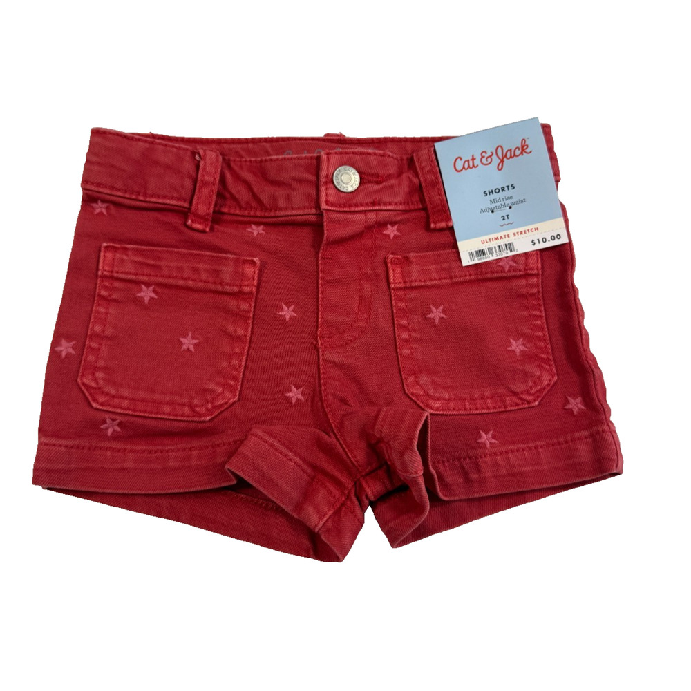 Cat & Jack Toddler Girls' Americana Star Embroidered Denim Shorts Red Size 2T